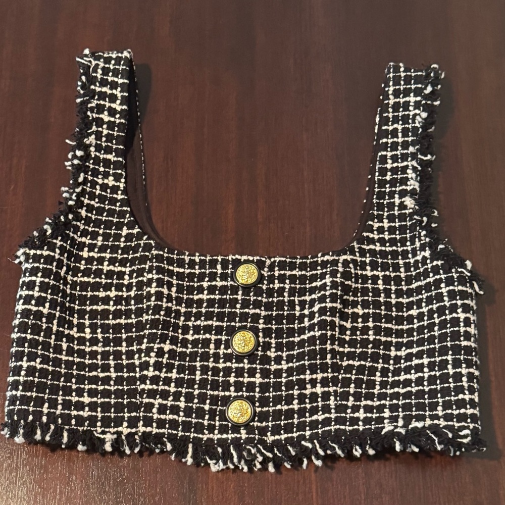 L’AGENCE Maylin Tweed Bralette Top – Black/Ecru – NWT $325 – Size M - Picture 4 of 8